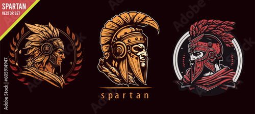 spartan mascot head graphic design bundle set illustration vector