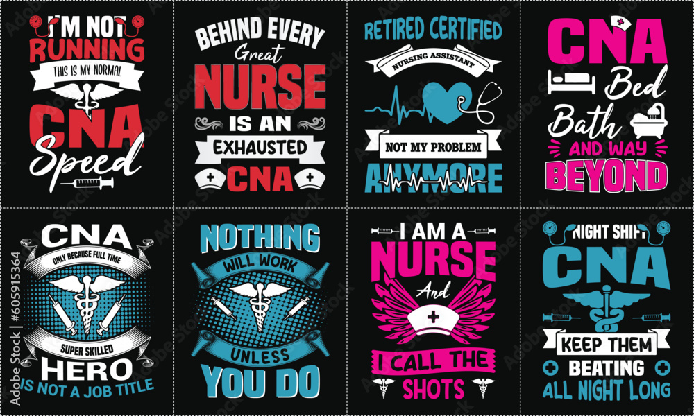 Nurse lettering typographic quotes t shirt design bundle, Nurse Custom Graphic T-shirt Design Template - Print