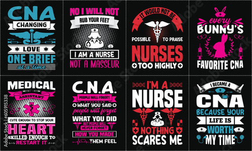 Nurse lettering typographic quotes t shirt design bundle, Nurse Custom Graphic T-shirt Design Template - Print