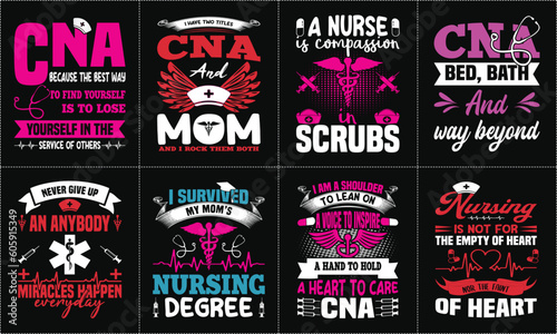 Nurse lettering typographic quotes t shirt design bundle, Nurse Custom Graphic T-shirt Design Template - Print