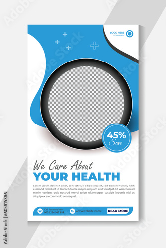Collection of medical and healthcare Instagram story templates or medical and healthcare services social media banner template designs