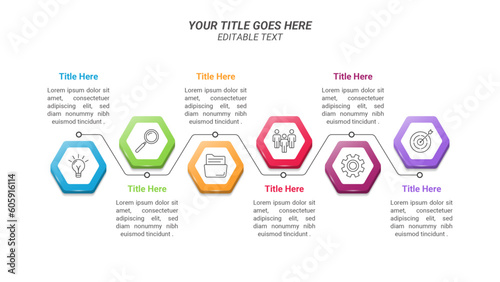 Flowchart Hexagon Infographics From 1 Up to 6 Steps on a 16:9 Ratio Layout for Business Presentations, Goals, Reports, and Website Design.