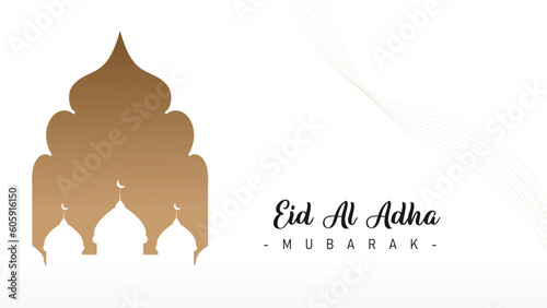 Islamic theme banner poster background design for Eid al-Adha celebration with mosque decoration and lights