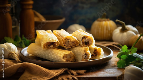 Homemade Corn and Chicken Tamales Ready to Eat. Generative Ai photo