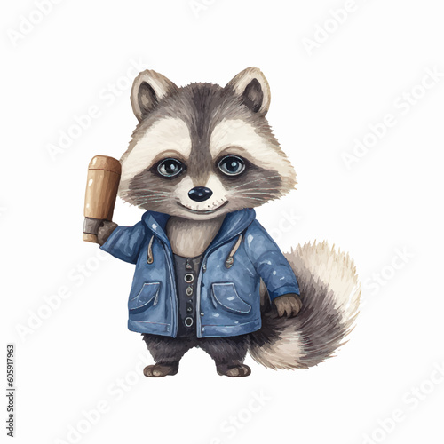 cute raccoon mascot painting vector illustration