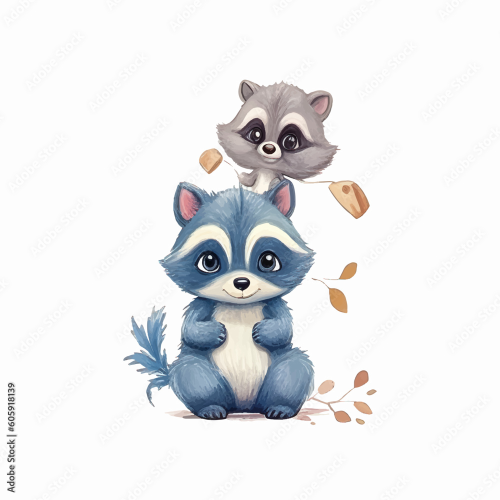 cute raccoon mascot painting vector illustration