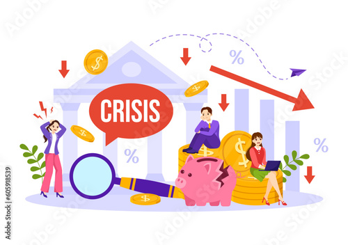 Financial Crisis Vector Illustration with Bankruptcy, Collapse of the Economy and Cost Reduction in Flat Cartoon Hand Drawn Landing Page Templates