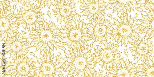 Seamless pattern with sunflower on a white background