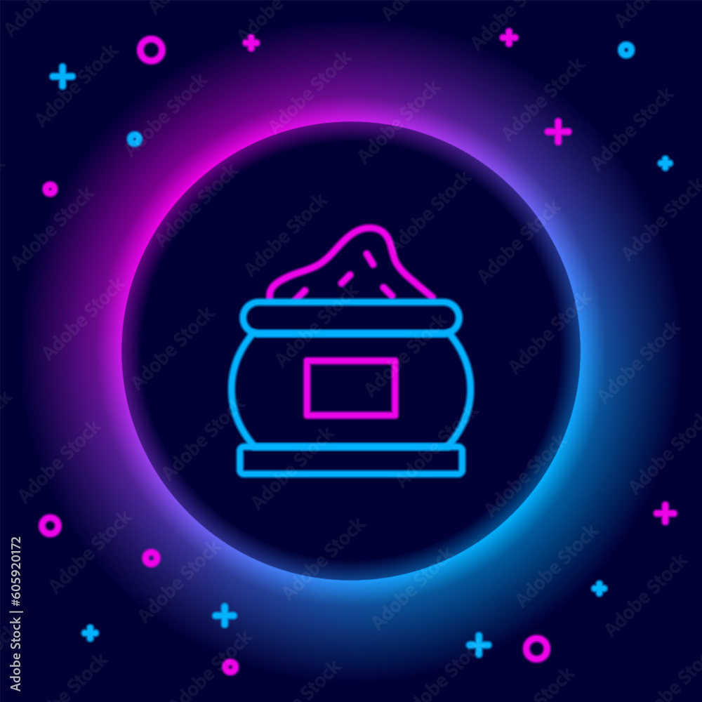 Glowing neon line Indian spice icon isolated on black background. Colorful outline concept. Vector