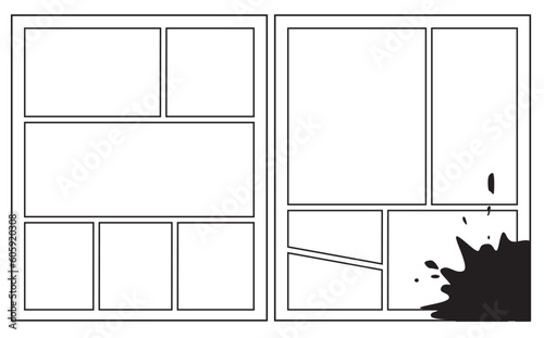 インクで汚れた漫画のコマ割り背景フレーム