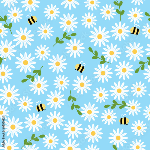 Cute seamless pattern with flowers and leaves