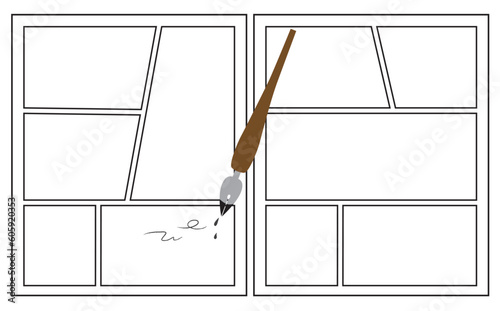 漫画のコマ割り背景フレームと漫画用のペン