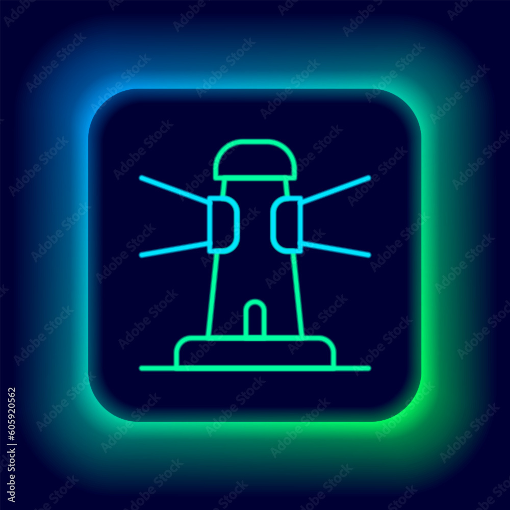 Glowing neon line Lighthouse icon isolated on black background. Colorful outline concept. Vector Glowing neon line Lighthouse icon isolated on black background. Colorful outline concept. Vector