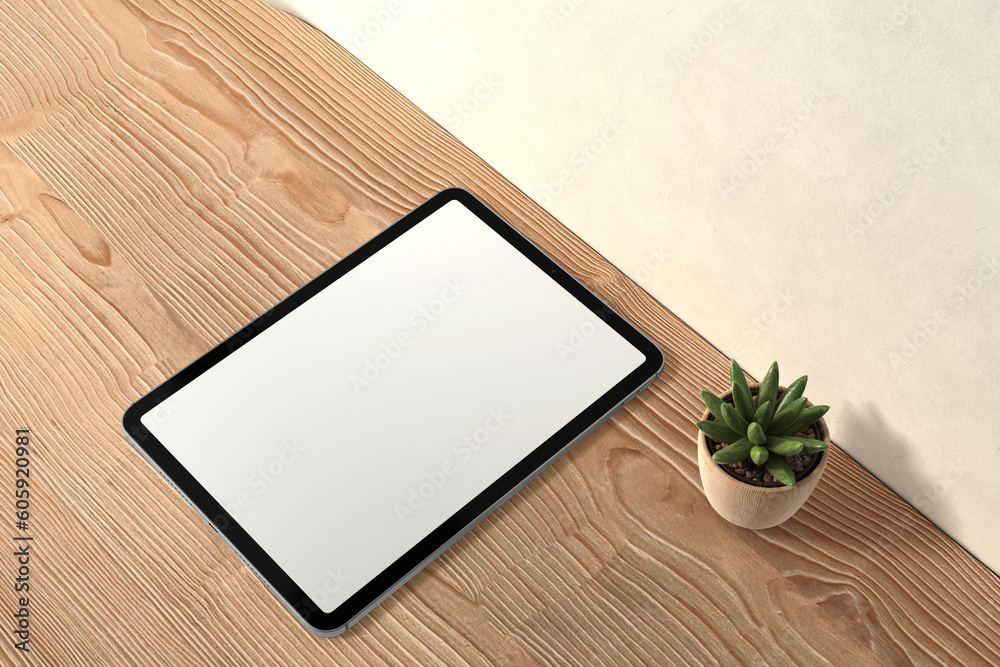 Realistic tablet mockup top view angle blank Realistic tablet mockup top view angle blank