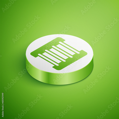 Isometric Prison window icon isolated on green background. White circle button. Vector