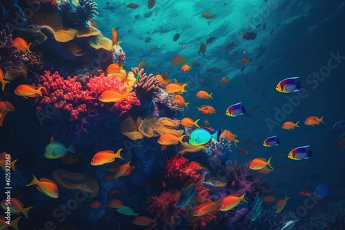colourful fishes illustration inside water. Generative AI