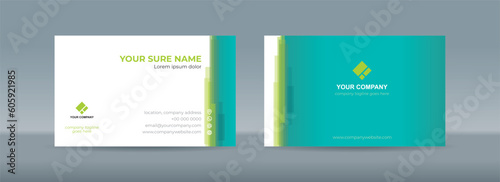 Set of double sided business card templates with random vertical stacked transparent green bars on white green background