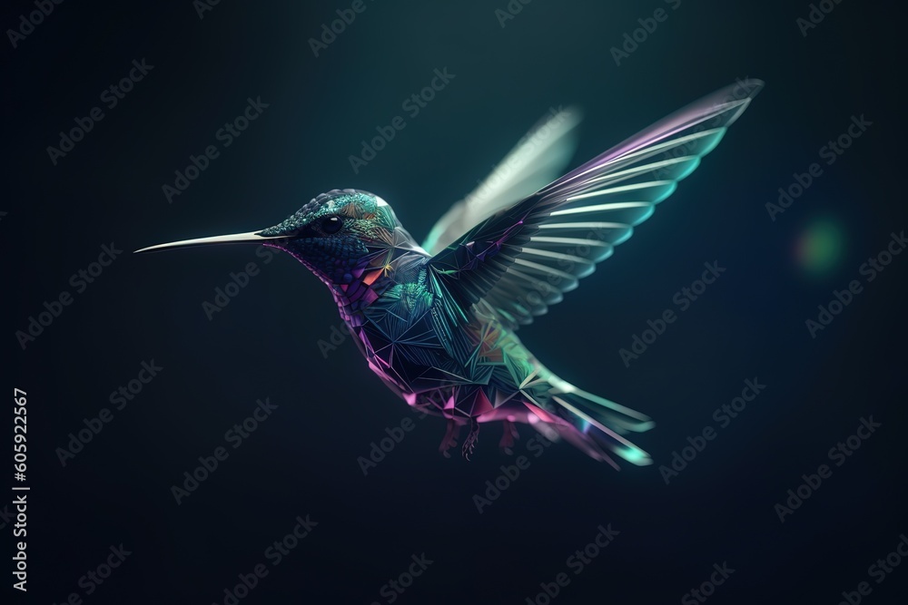 hummingbird flying in mid air with feathers open. Generative AI hummingbird flying in mid air with feathers open. Generative AI