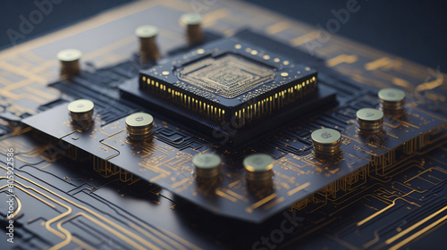 Up Close and Personal: Revealing the Technological Innovation within a CPU. Generated AI photo