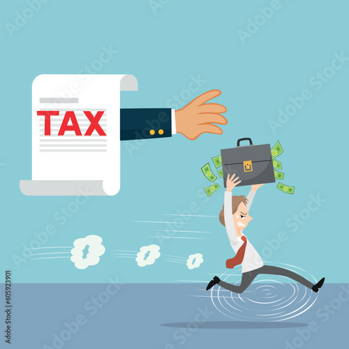 Businessman run away from tax, illustration vector cartoon