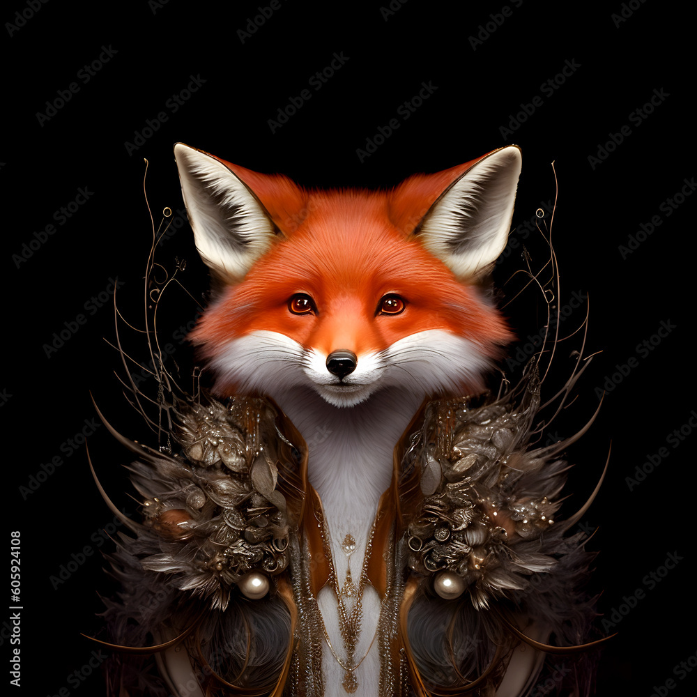 Obraz premium Cute anthropomorphic fox portrait with Generative AI technology
