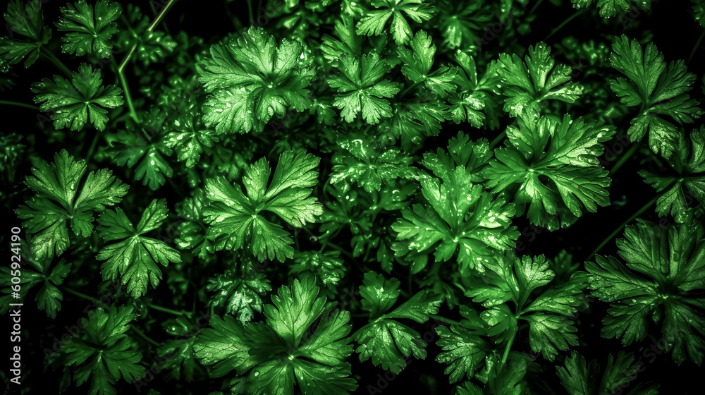 Fresh organic parsley growing in the garden, generative AI. Fresh organic parsley growing in the garden, generative AI.