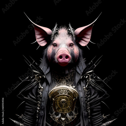 Badass anthropomorphic pig portrait with Generative AI technology photo