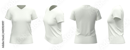 Women's T-shirt template, from four sides, isolated, White Color
