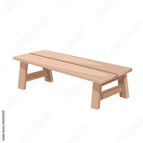 Sauna wooden bench vector illustration. Cartoon isolated wood furniture of Japanese hot spring onsen, bathhouse and home interior, vintage bench for sitting during spa treatments and bath relax