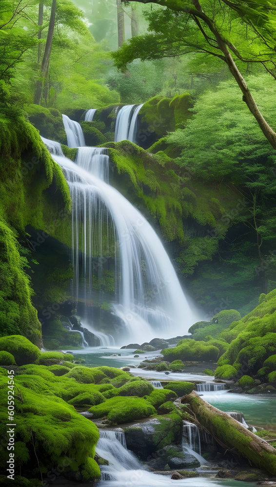 Fototapeta premium AI-Captured Majestic Waterfall Scenery