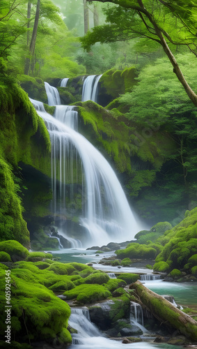 AI-Captured Majestic Waterfall Scenery