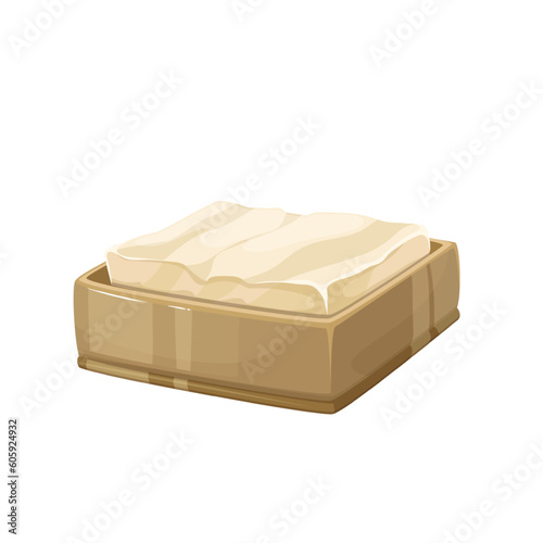 Soap bar in box vector illustration. Cartoon isolated handmade solid cosmetic product in soap dish, natural bath toiletry to wash and clean with water body and hands, healthy spa hygiene in bathroom