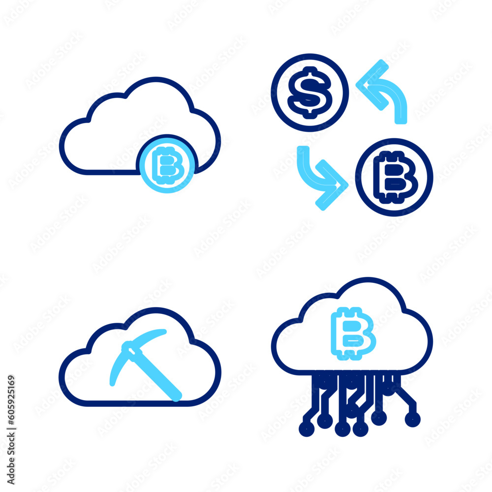 Set line Cryptocurrency cloud mining, Processor chip with dollar and icon. Vector Set line Cryptocurrency cloud mining, Processor chip with dollar and icon. Vector