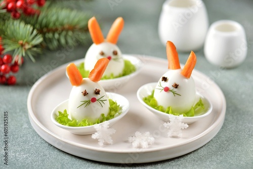 Cute idea for children's breakfast from boiled eggs in the form of a rabbit  © chudo2307