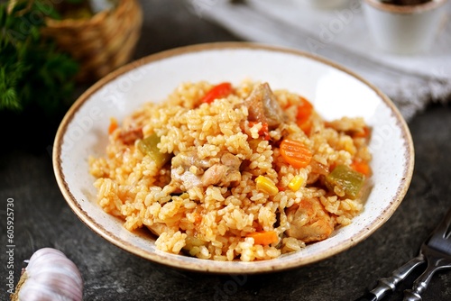 Rice pilaf with chicken and vegetables