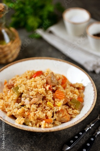 Rice pilaf with chicken and vegetables