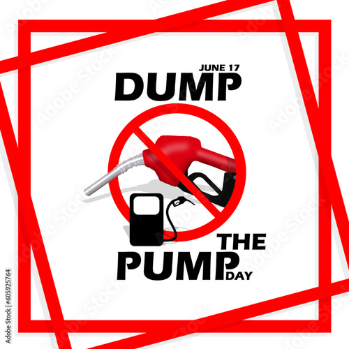 Head of gas station with prohibition symbol, gas station icon and bold text in frame on white background to commemorate National Dump the Pump Day on June 17