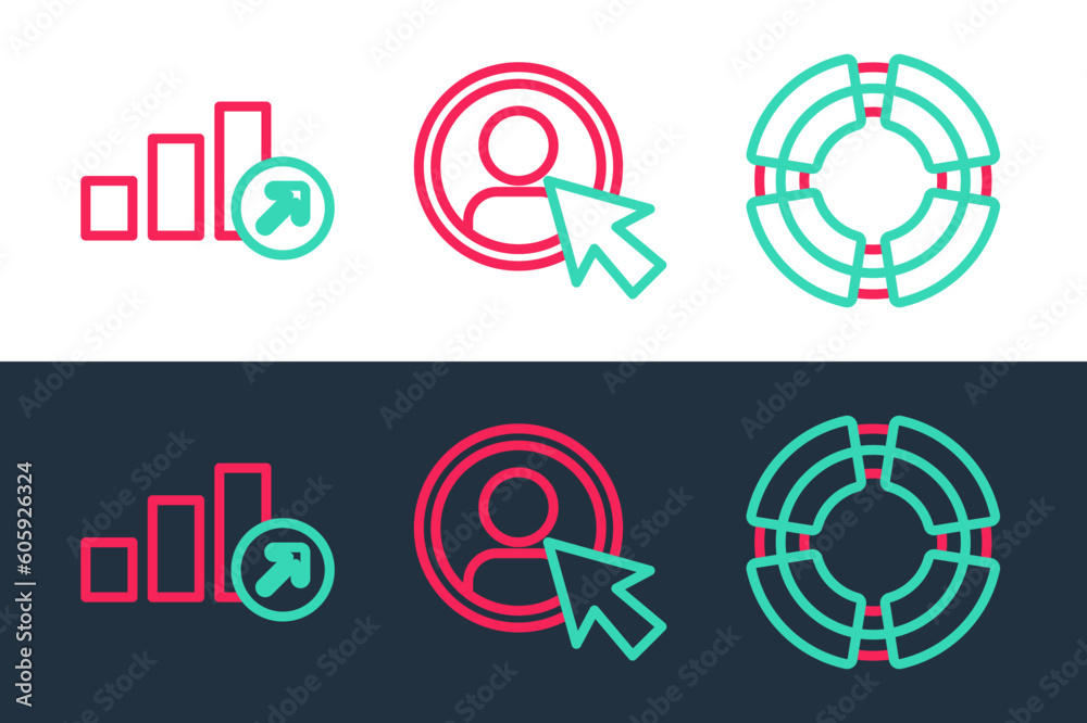 Set line Business lifebuoy, Financial growth and Create account screen icon. Vector Set line Business lifebuoy, Financial growth and Create account screen icon. Vector