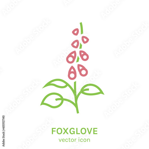 Digitalis purpurea. Outline element for logotype, symbol, insignia design.
