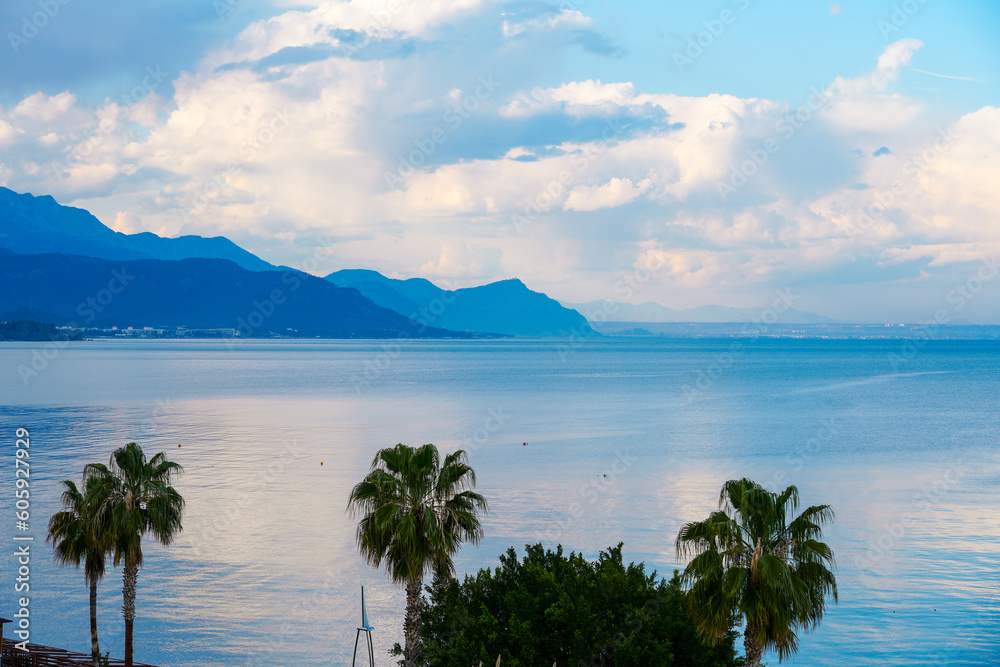 Mediterranean Sea near Kemer. landscape in Turkey. Nature with the Taurus Mountains in the background.
