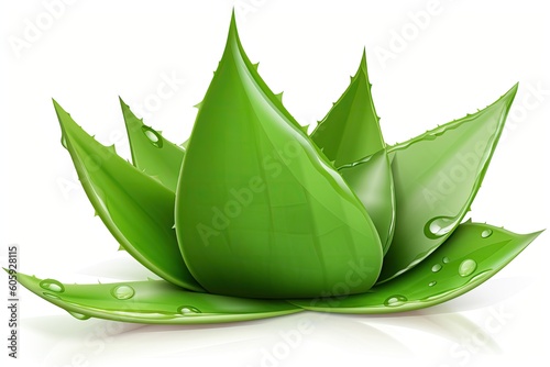 Illustration of green leaves of aloe vera on a white background. Generative AI