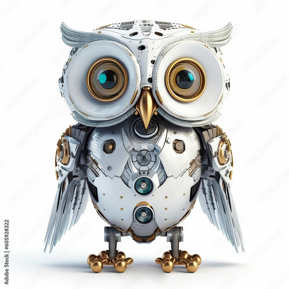 Charming owl robot, robotic bird isolated over white background. Created  with generative Ai Stock-Illustration | Adobe Stock