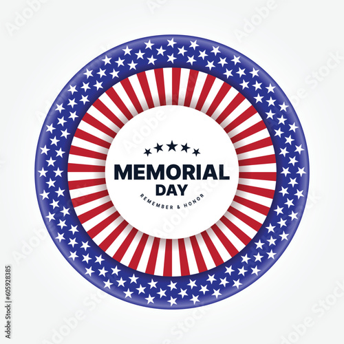 Memorial day Remember and honor text in circle American Flag sign with white red tab layer and stars in blue layer on white background vector design
