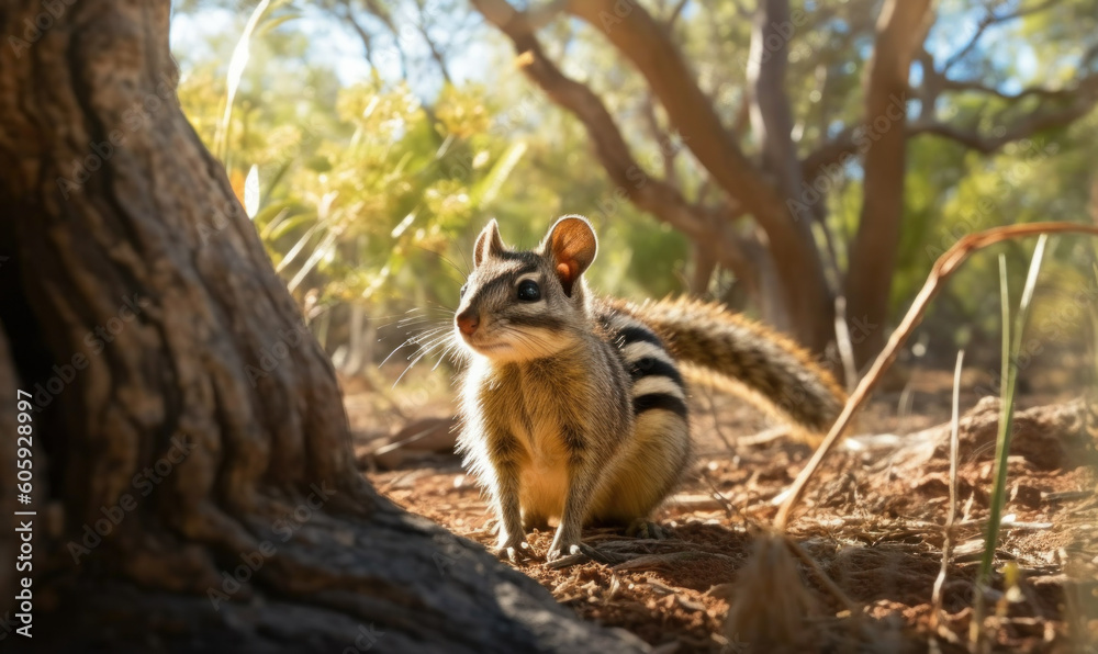 sunrise photo of numbat marsupial in its natural habitat. Generative AI sunrise photo of numbat marsupial in its natural habitat. Generative AI