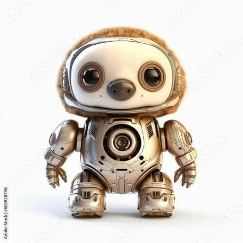Cute sloth robot, robotic animal isolated over white background. Created with generative Ai