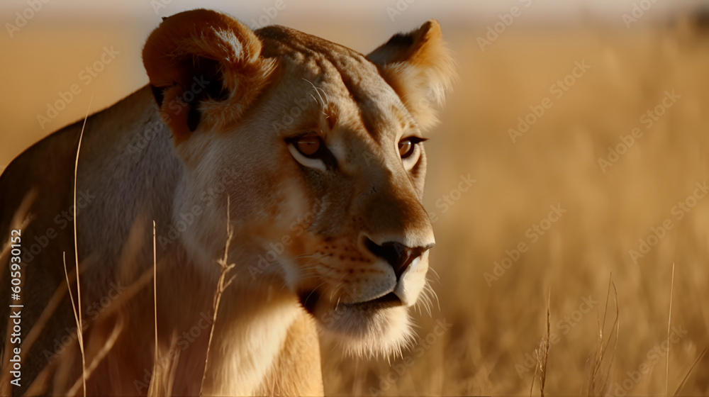 Obraz premium Strong lioness in Africa. Generative AI