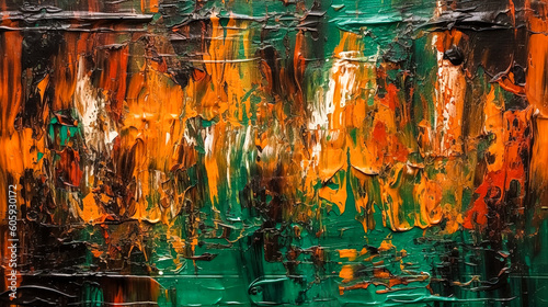 Orange and green oil paint texture on canvas  background  generative AI.