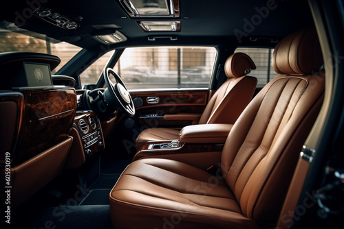 Modern interior of premium car with leather seats. generated ai