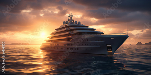 Luxury cruise ship at sunrise. generated ai