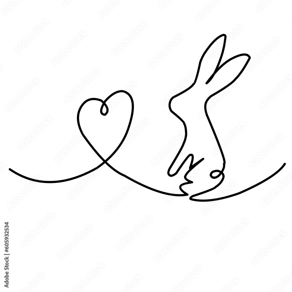 One line Happy Easter holiday decoration drawing, Continuous linear art rabbit and easter eggs, vector illustration One line Happy Easter holiday decoration drawing, Continuous linear art rabbit and easter eggs, vector illustration